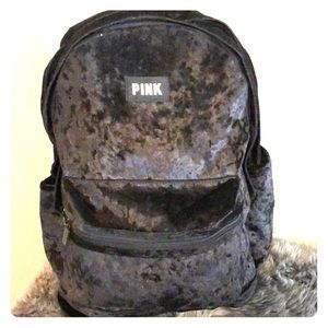 Black velvety Victoria’s Secret backpack